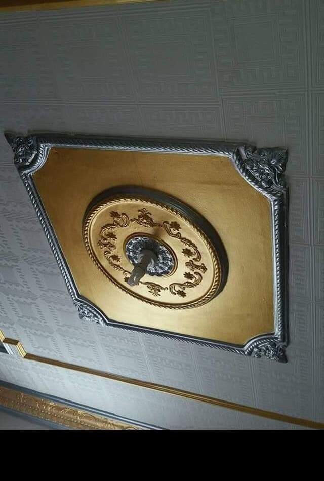 Ornate gilt-finished ceiling medallion, diamond-set panel