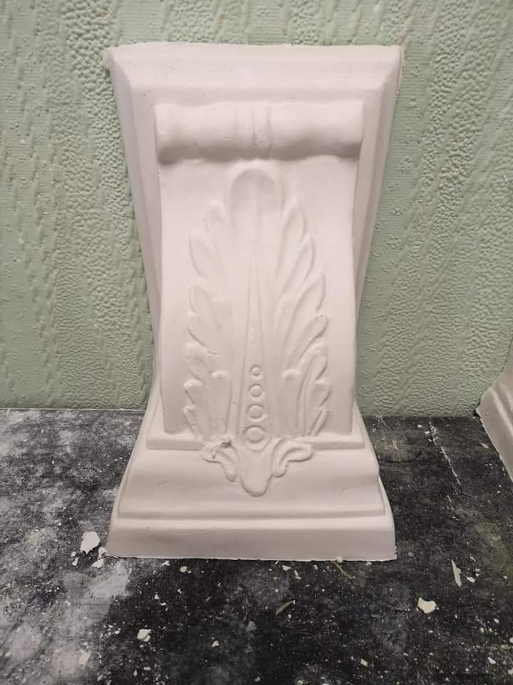 Hand-finished plaster corbel bracket, unpainted, workshop photograph